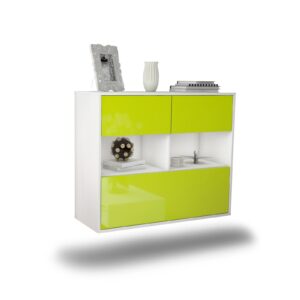 Sideboard Newport News | hängend | Korpus Weiß | Front in Hochglanz Grün | 92x79x35cm (BxHxT)