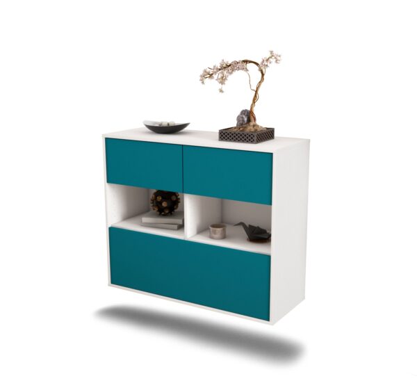 Sideboard Newport News | hängend | Korpus Weiß | Front in Türkis | 92x79x35cm (BxHxT)