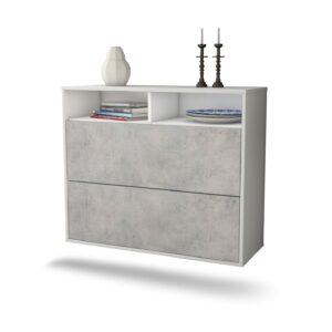 Sideboard Spring Valley | hängend | Korpus Weiß | Front in Beton Optik | 92x79x35cm (BxHxT)
