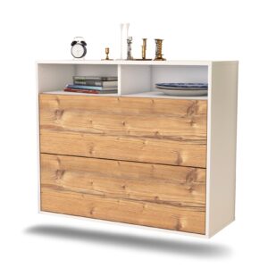 Sideboard Spring Valley | hängend | Korpus Weiß | Front in Pinie Holz Optik | 92x79x35cm (BxHxT)