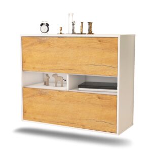 Sideboard Jackson | hängend | Korpus Weiß | Front in Eiche Holz Optik | 92x79x35cm (BxHxT)
