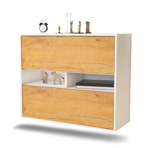 Sideboard Jackson | hängend | Korpus Weiß | Front in Eiche Holz Optik | 92x79x35cm (BxHxT)