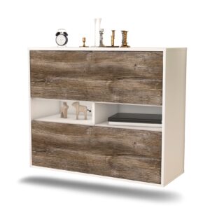 Sideboard Jackson | hängend | Korpus Weiß | Front in Treibholz Holz Optik | 92x79x35cm (BxHxT)