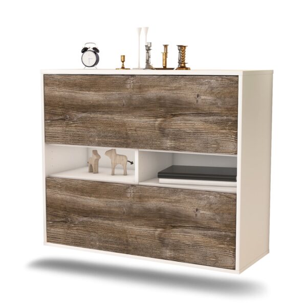 Sideboard Jackson | hängend | Korpus Weiß | Front in Treibholz Holz Optik | 92x79x35cm (BxHxT)
