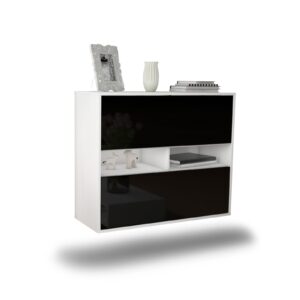Sideboard Jackson | hängend | Korpus Weiß | Front in Hochglanz Schwarz | 92x79x35cm (BxHxT)