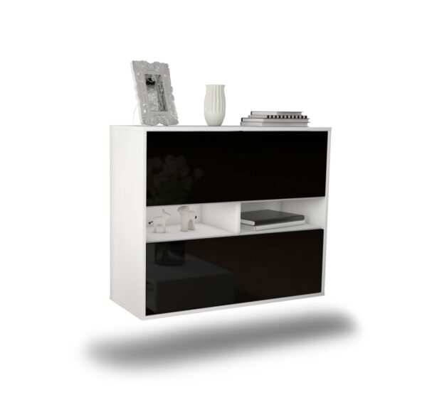 Sideboard Jackson | hängend | Korpus Weiß | Front in Hochglanz Schwarz | 92x79x35cm (BxHxT)