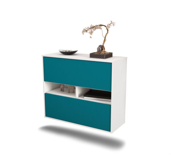 Sideboard Jackson | hängend | Korpus Weiß | Front in Türkis | 92x79x35cm (BxHxT)
