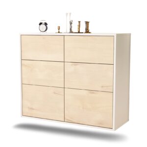 Sideboard Tempe | hängend | Korpus Weiß | Front in Zeder Holz Optik | 92x79x35cm (BxHxT)