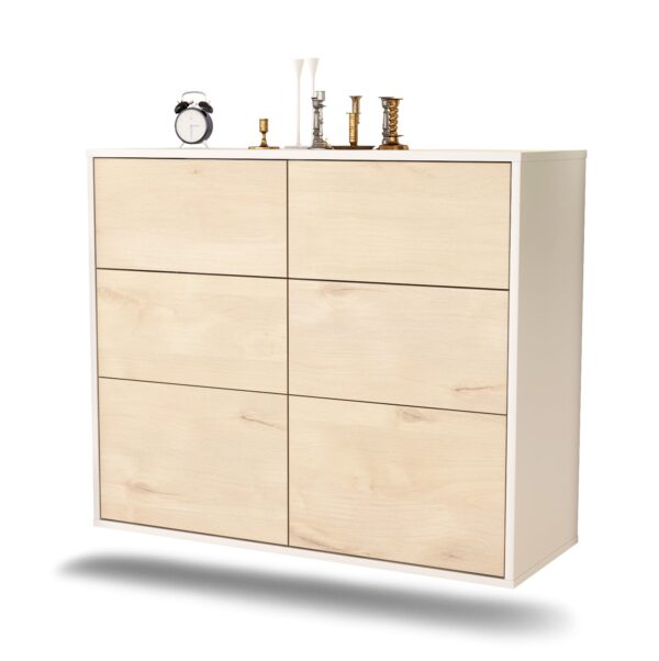 Sideboard Tempe | hängend | Korpus Weiß | Front in Zeder Holz Optik | 92x79x35cm (BxHxT)