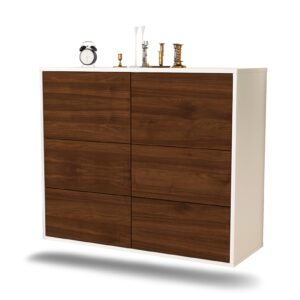 Sideboard Worcester | hängend | Korpus Weiß | Front in Walnuss Holz Optik | 92x79x35cm (BxHxT)