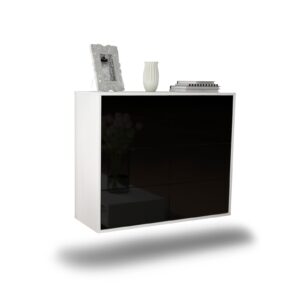Sideboard Worcester | hängend | Korpus Weiß | Front in Hochglanz Schwarz | 92x79x35cm (BxHxT)