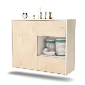 Sideboard Brownsville | hängend | Korpus Weiß | Front in Zeder Holz Optik | 92x79x35cm (BxHxT)