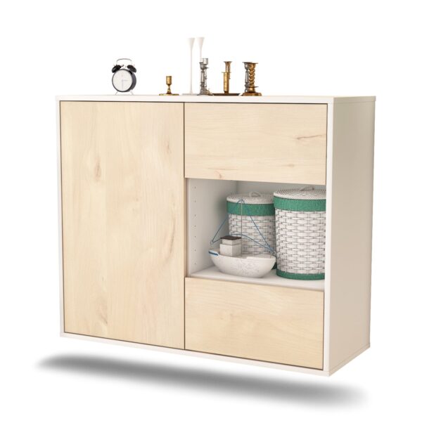 Sideboard Brownsville | hängend | Korpus Weiß | Front in Zeder Holz Optik | 92x79x35cm (BxHxT)
