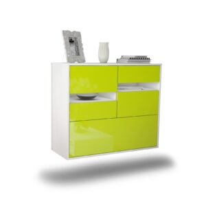 Sideboard Fayetteville | hängend | Korpus Weiß | Front in Hochglanz Grün | 92x79x35cm (BxHxT)