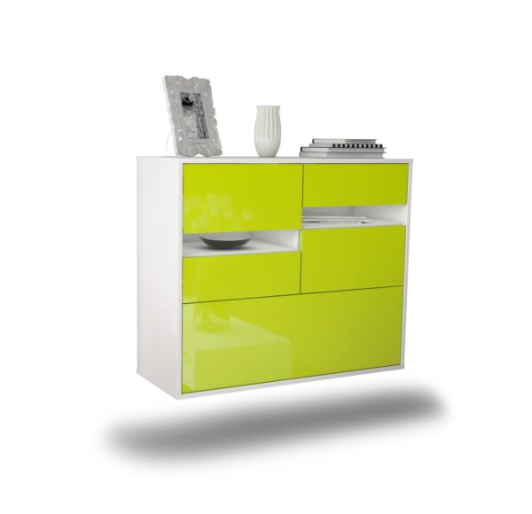 Sideboard Fayetteville | hängend | Korpus Weiß | Front in Hochglanz Grün | 92x79x35cm (BxHxT)