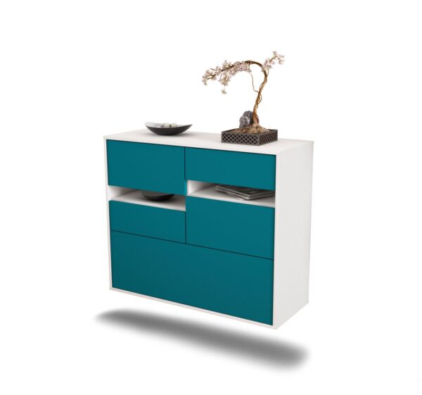 Sideboard Fayetteville | hängend | Korpus Weiß | Front in Türkis | 92x79x35cm (BxHxT)