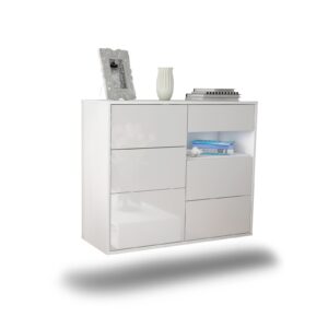 Sideboard Huntsville | hängend | Korpus Weiß | Front in Hochglanz Weiß | 92x79x35cm (BxHxT)
