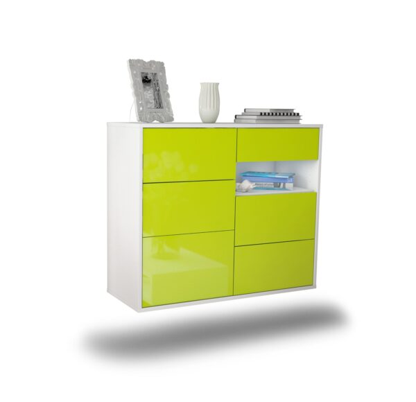 Sideboard Huntsville | hängend | Korpus Weiß | Front in Hochglanz Grün | 92x79x35cm (BxHxT)