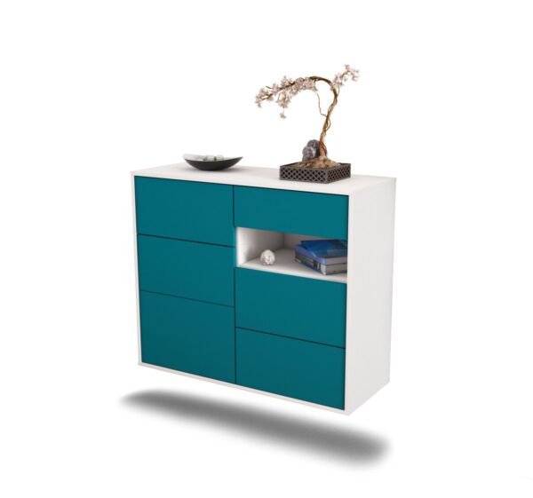 Sideboard Huntsville | hängend | Korpus Weiß | Front in Türkis | 92x79x35cm (BxHxT)