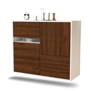 Sideboard Ontario | hängend | Korpus Weiß | Front in Walnuss Holz Optik | 92x79x35cm (BxHxT)