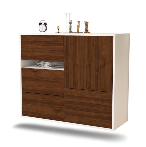 Sideboard Ontario | hängend | Korpus Weiß | Front in Walnuss Holz Optik | 92x79x35cm (BxHxT)