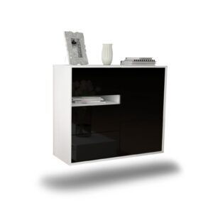 Sideboard Ontario | hängend | Korpus Weiß | Front in Hochglanz Schwarz | 92x79x35cm (BxHxT)