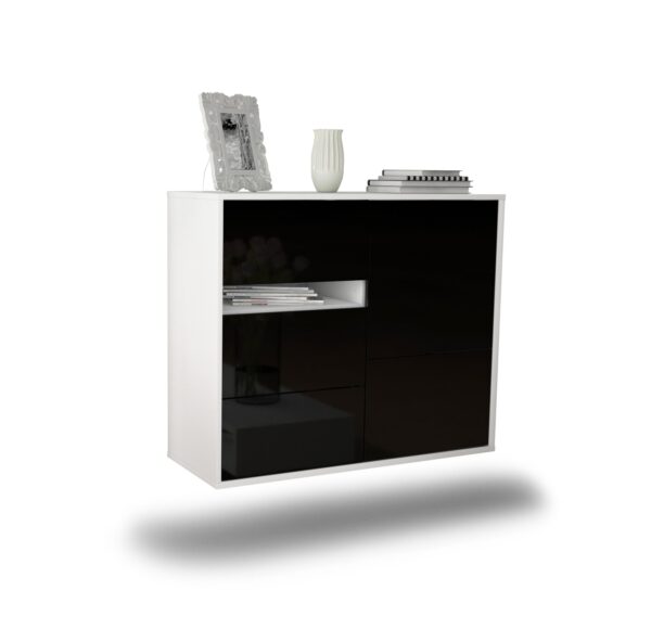 Sideboard Ontario | hängend | Korpus Weiß | Front in Hochglanz Schwarz | 92x79x35cm (BxHxT)