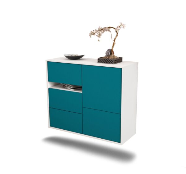 Sideboard Ontario | hängend | Korpus Weiß | Front in Türkis | 92x79x35cm (BxHxT)