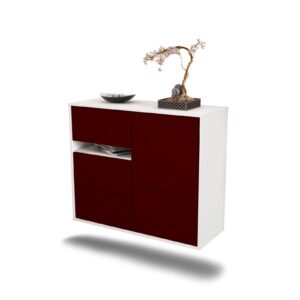 Sideboard Ontario | hängend | Korpus Weiß | Front in Bordeaux | 92x79x35cm (BxHxT)