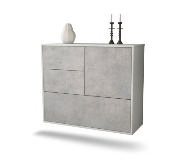 Sideboard Rancho Cucamonga | hängend | Korpus Weiß | Front in Beton Optik | 92x79x35cm (BxHxT)