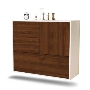 Sideboard Rancho Cucamonga | hängend | Korpus Weiß | Front in Walnuss Holz Optik | 92x79x35cm (BxHxT)