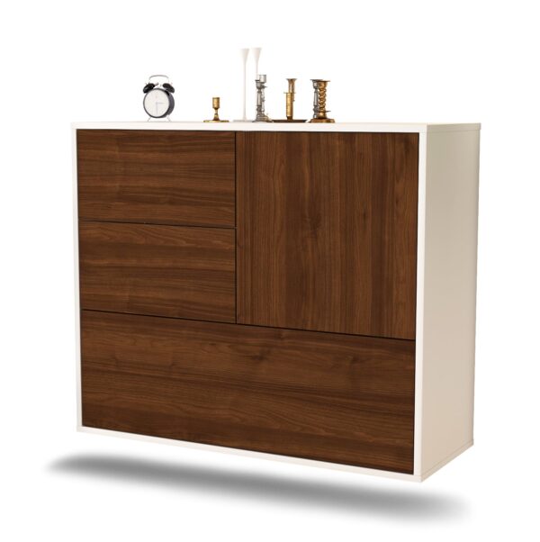 Sideboard Rancho Cucamonga | hängend | Korpus Weiß | Front in Walnuss Holz Optik | 92x79x35cm (BxHxT)