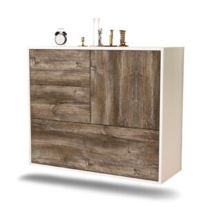 Sideboard Rancho Cucamonga | hängend | Korpus Weiß | Front in Treibholz Holz Optik | 92x79x35cm (BxHxT)