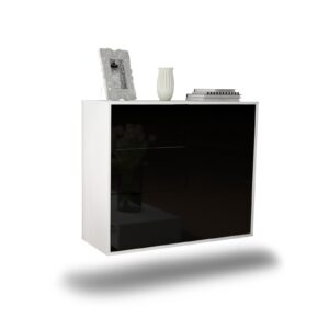 Sideboard Rancho Cucamonga | hängend | Korpus Weiß | Front in Hochglanz Schwarz | 92x79x35cm (BxHxT)