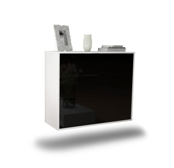 Sideboard Rancho Cucamonga | hängend | Korpus Weiß | Front in Hochglanz Schwarz | 92x79x35cm (BxHxT)