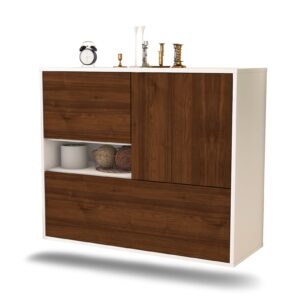 Sideboard Santa Clarita | hängend | Korpus Weiß | Front in Walnuss Holz Optik | 92x79x35cm (BxHxT)