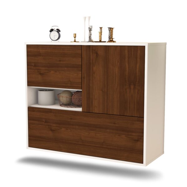 Sideboard Santa Clarita | hängend | Korpus Weiß | Front in Walnuss Holz Optik | 92x79x35cm (BxHxT)