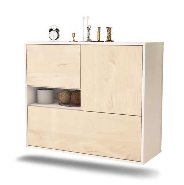 Sideboard Santa Clarita | hängend | Korpus Weiß | Front in Zeder Holz Optik | 92x79x35cm (BxHxT)