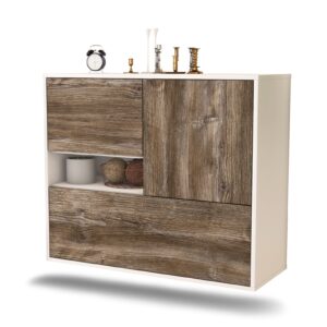 Sideboard Santa Clarita | hängend | Korpus Weiß | Front in Treibholz Holz Optik | 92x79x35cm (BxHxT)