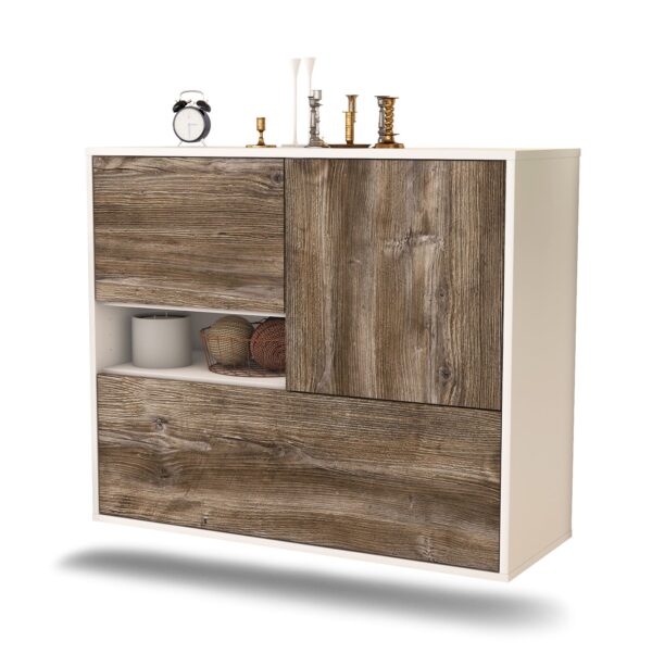 Sideboard Santa Clarita | hängend | Korpus Weiß | Front in Treibholz Holz Optik | 92x79x35cm (BxHxT)