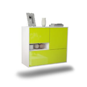 Sideboard Santa Clarita | hängend | Korpus Weiß | Front in Hochglanz Grün | 92x79x35cm (BxHxT)