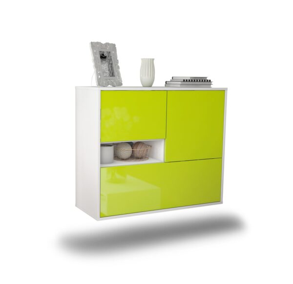 Sideboard Santa Clarita | hängend | Korpus Weiß | Front in Hochglanz Grün | 92x79x35cm (BxHxT)