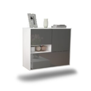 Sideboard Santa Clarita | hängend | Korpus Weiß | Front in Hochglanz Grau | 92x79x35cm (BxHxT)