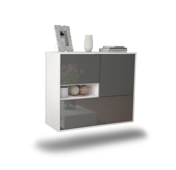 Sideboard Santa Clarita | hängend | Korpus Weiß | Front in Hochglanz Grau | 92x79x35cm (BxHxT)