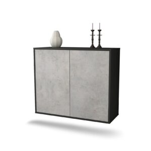 Sideboard Hialeah | hängend | Korpus Anthrazit | Front in Beton Optik | 92x79x35cm (BxHxT)