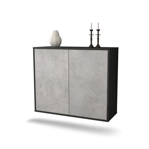 Sideboard Hialeah | hängend | Korpus Anthrazit | Front in Beton Optik | 92x79x35cm (BxHxT)