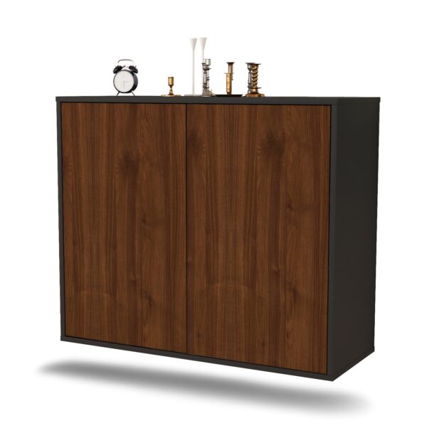 Sideboard Hialeah | hängend | Korpus Anthrazit | Front in Walnuss Holz Optik | 92x79x35cm (BxHxT)