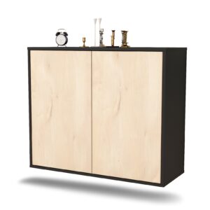 Sideboard Hialeah | hängend | Korpus Anthrazit | Front in Zeder Holz Optik | 92x79x35cm (BxHxT)