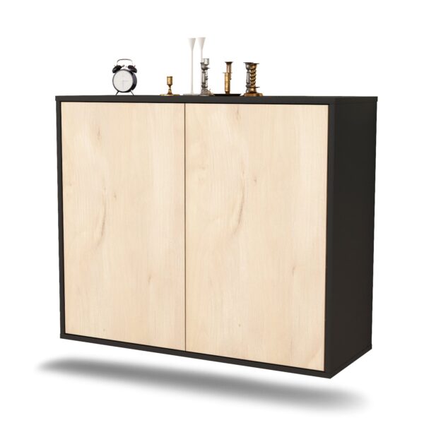 Sideboard Hialeah | hängend | Korpus Anthrazit | Front in Zeder Holz Optik | 92x79x35cm (BxHxT)
