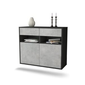 Sideboard North Las Vegas | hängend | Korpus Anthrazit | Front in Beton Optik | 92x79x35cm (BxHxT)
